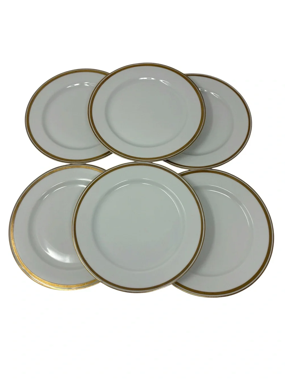 6 Vintage O.P. Co Syracuse China 7 Inch Plates White Gold Band 1897-1920